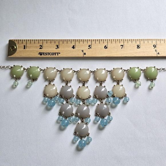 Statement Necklace Chunky Pastel Beaded Goldtone Runway Maximalist Cocktail Glam - Picture 9 of 13